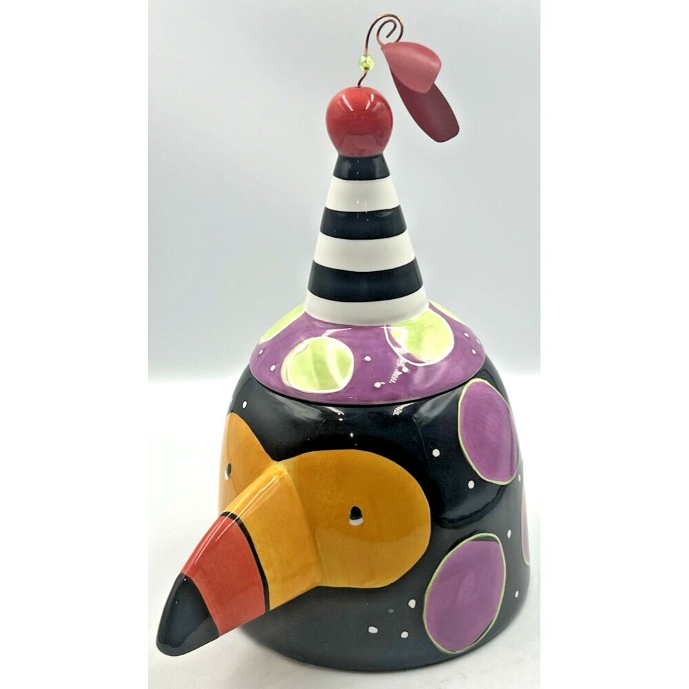 Vtg Wacky Bird Cookie Jar Joanne Delomba Lotus Pottery Rare Black Crow Spinner